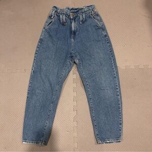 Zara 80s Inspired Paper Bag Styled Mid Wash 100% Cotton Anke Jeans Size 4